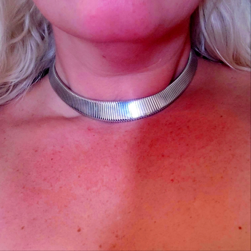 Monet Silver Ribbed Collar Necklace